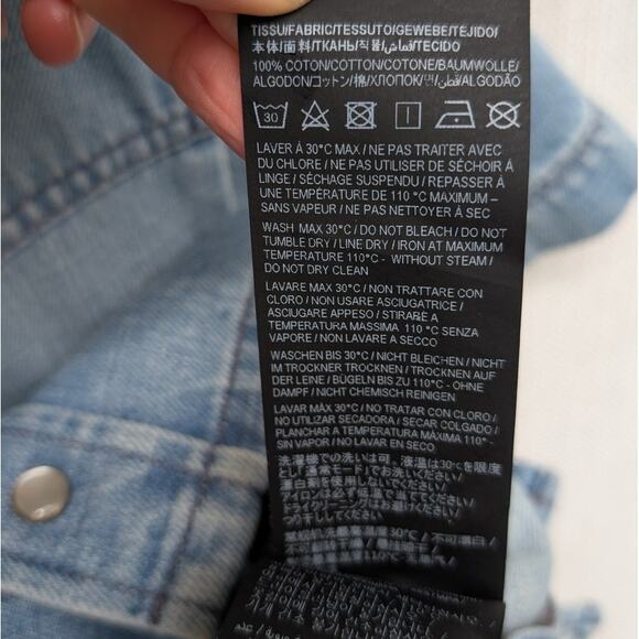 Saint Laurent Faded-Wash Contrast-Stitch Denim Cropped Shirt, size M - Picture 8 of 8